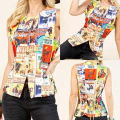 Vintage Western Printed Button Down Woven Vest