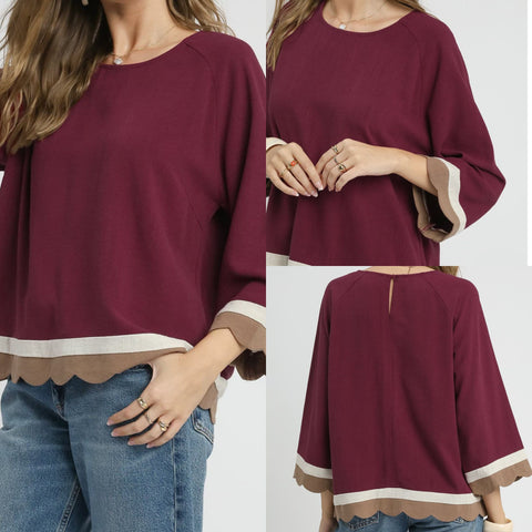 Scalloped Hem Color Block Top