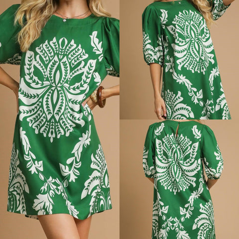 Bold Floral Puff Sleeve Mini Dress