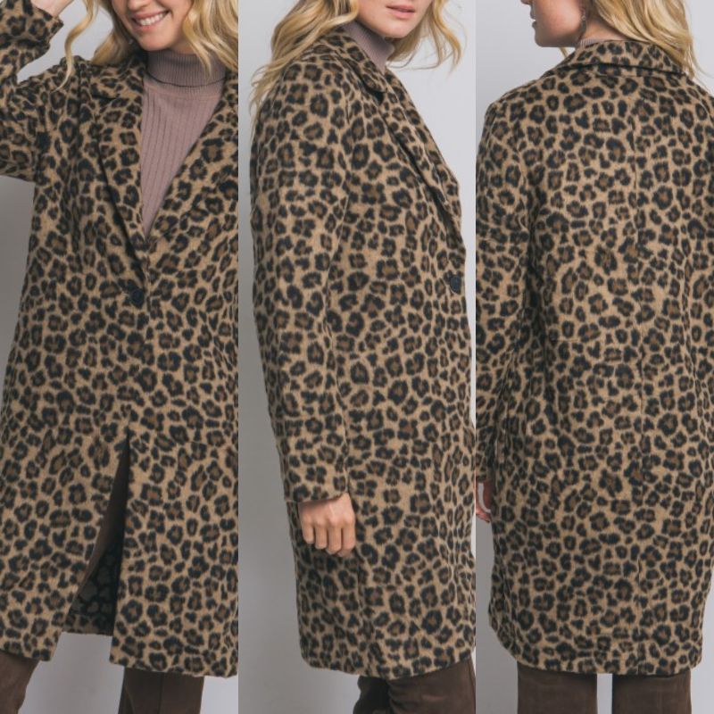 Single Button Leopard Print Coat