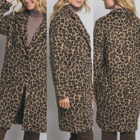 Single Button Leopard Print Coat