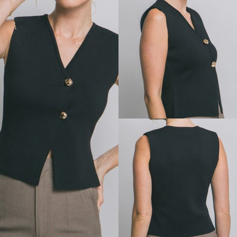Gold Buttons Knit Vest