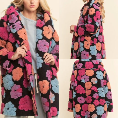 Chunky Flower Embroidered Hoodie Jacket