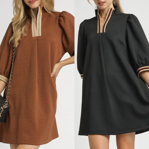 High Neck Jacquard Mini Dress