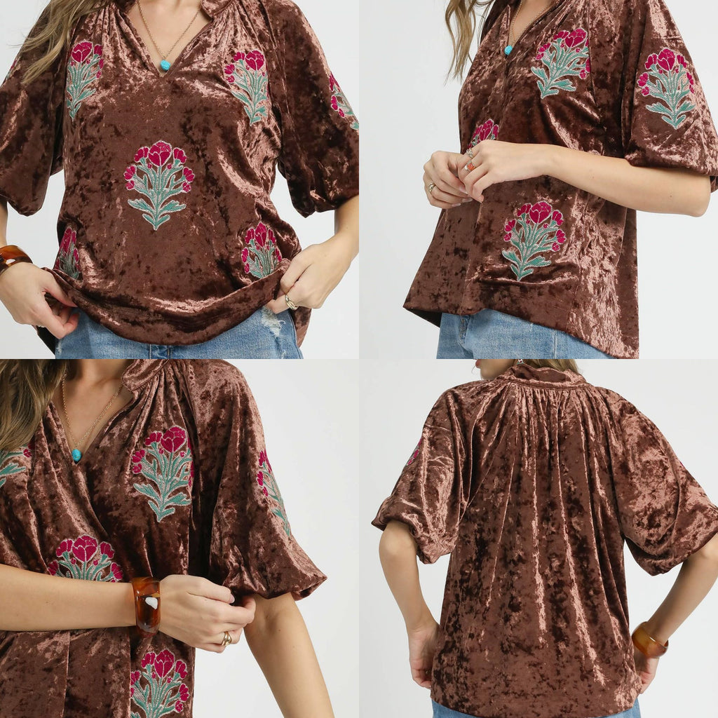 Velvet Embroidered Floral Top