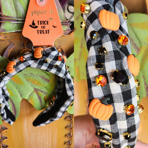 Plaid/Pumpkin Beaded Headband
