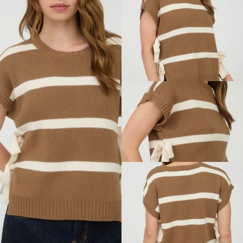 Stripe Side Tie Knit Sweater Top