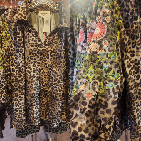 Leopard Print Top With Embroidered Sleeves