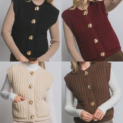 Knit Sweater Vest With Gold Buttons