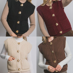 Knit Sweater Vest With Gold Buttons