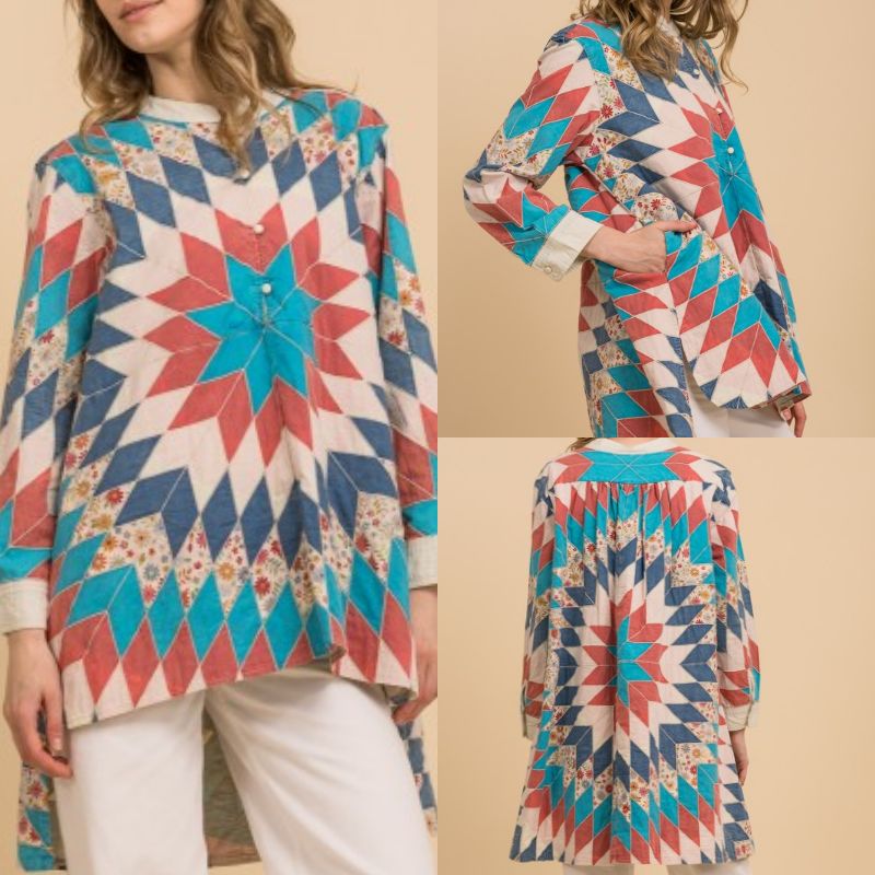 Quiltwork Vintage Inspired High-Low Tunic Top