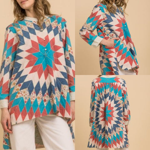 Quiltwork Vintage Inspired High-Low Tunic Top