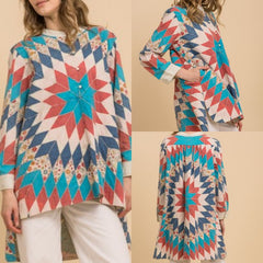 Quiltwork Vintage Inspired High-Low Tunic Top