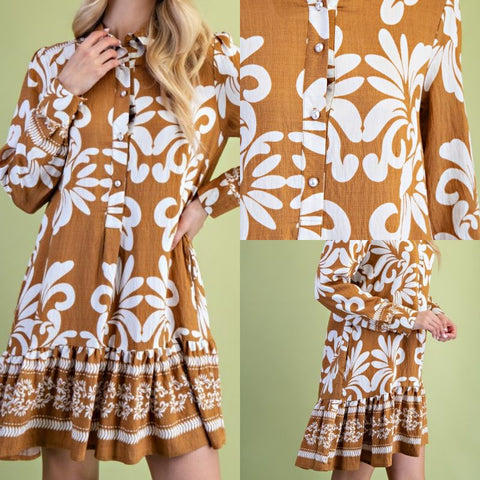 Printed Half Button Shirt Dress