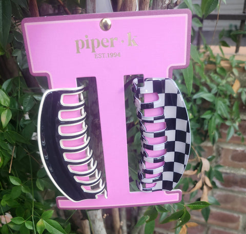 Black/White Checkered Hair Clips