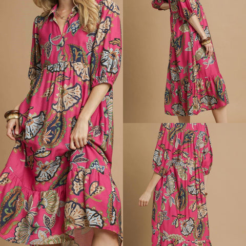Boho Paisley Tiered Midi Dress