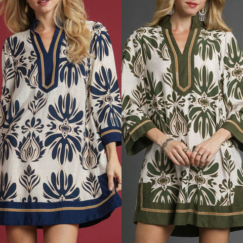 Baroque Floral Tunic/Top With Gold Trim