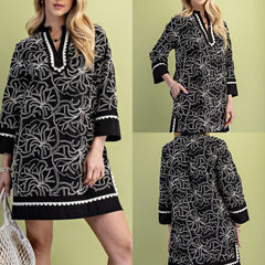 Embroidered Notch Neck Dress