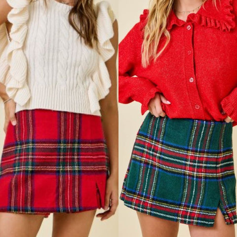 Christmas Plaid Skort With Slit