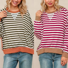 Crew Neck Stripe Pullover Knit Top
