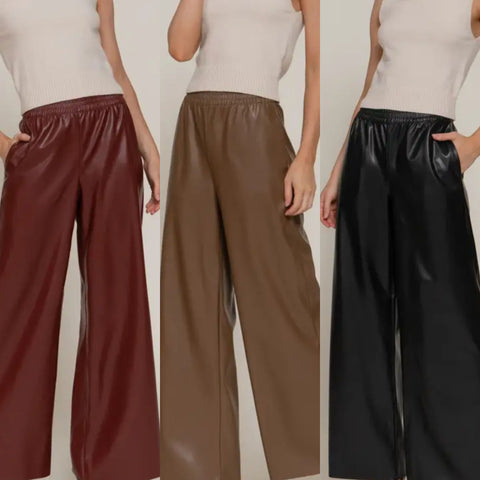 Straight Faux Leather Long Pants