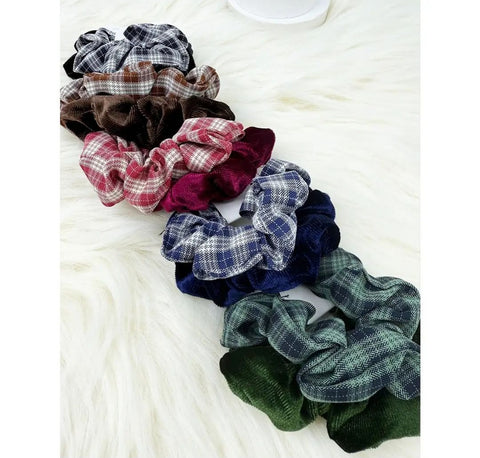 Checker and Velvet Combo Soft Scrunchies
