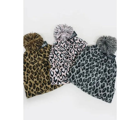 Leopard Print Pom Pom Beanie
