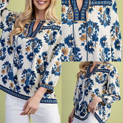 Floral Fall Print 3/4 Length Top
