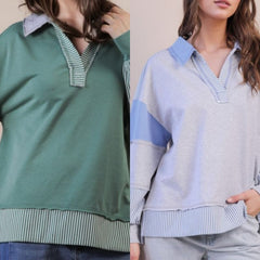 Color Block Solid & Stripe Knit Top