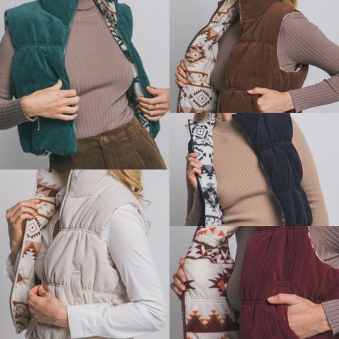 Reversible Corduroy Puffer Vest