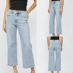 High Rise Ankle Wide Leg Jeans