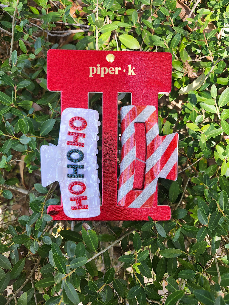 Ho Ho Ho/Striped Christmas Hair Clips