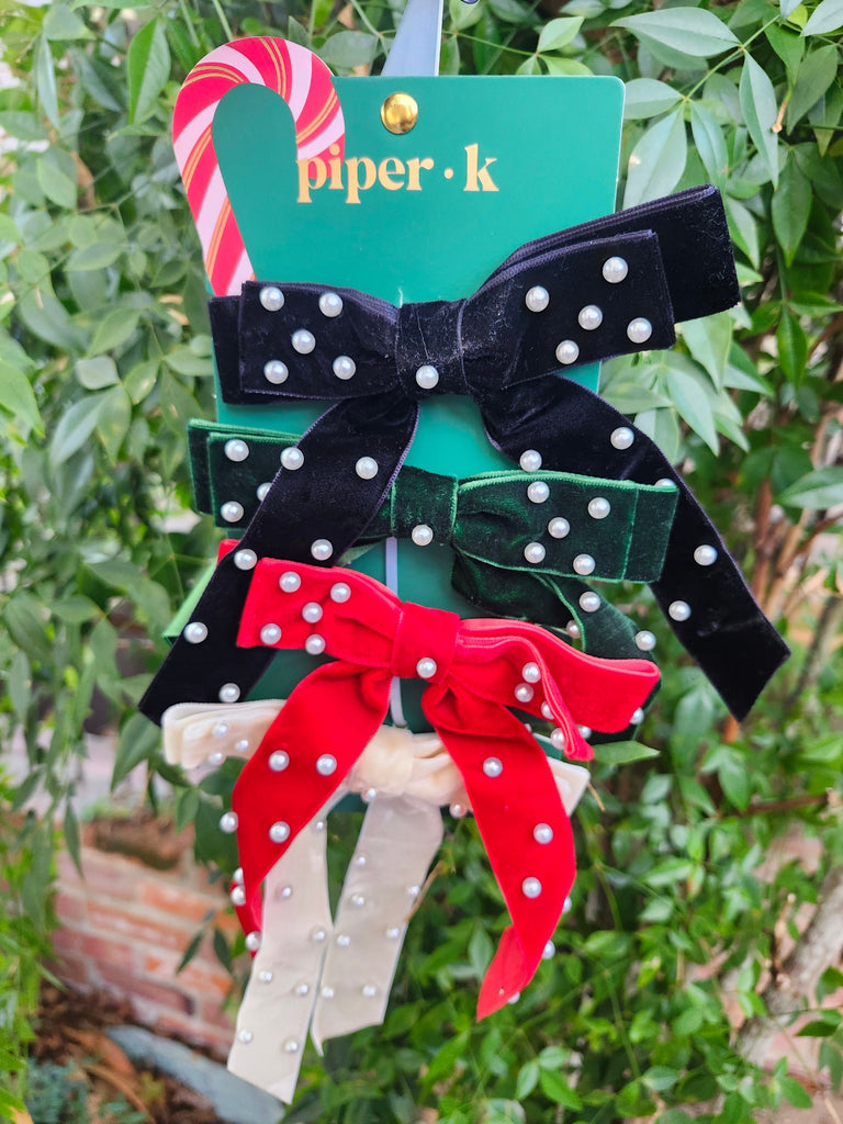 Christmas Velvet/Pearl Hairbows