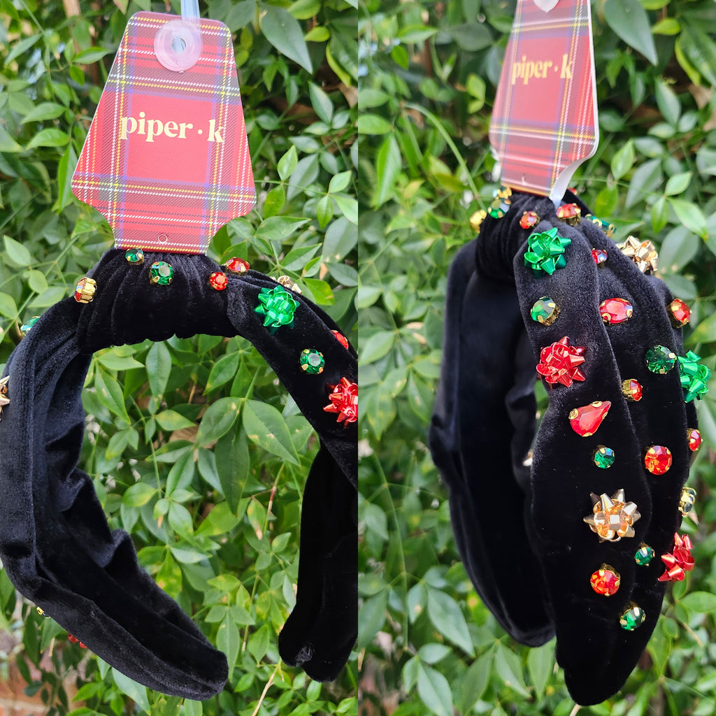 Christmas Hairbow/Rhinestone Velvet Headband