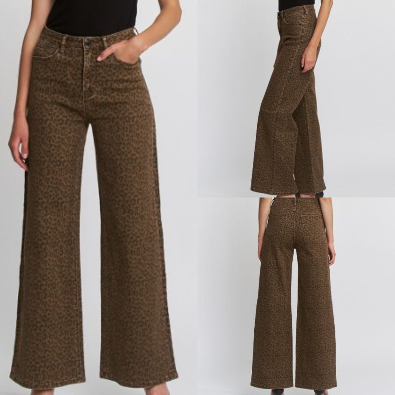 Super High Wide Leg Leopard Jeans