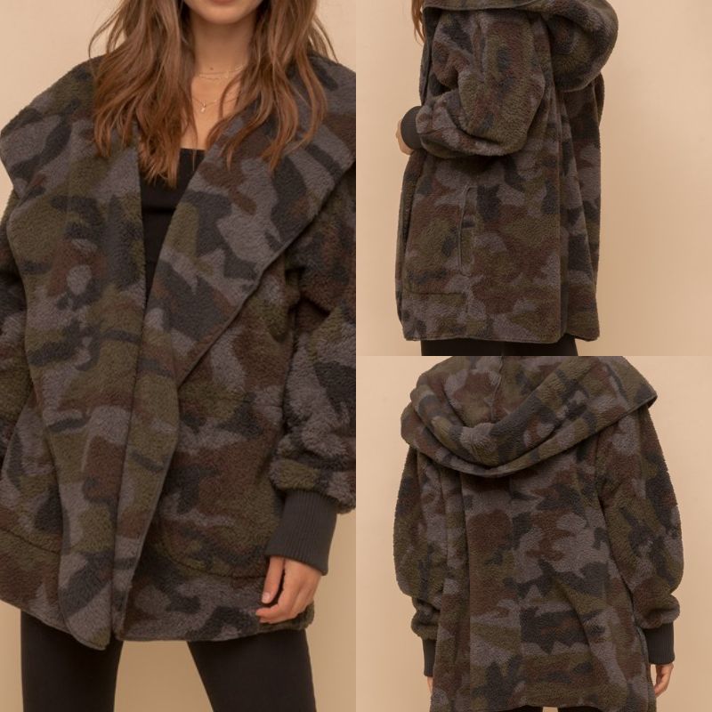 Camo Print Fur Open Jacket