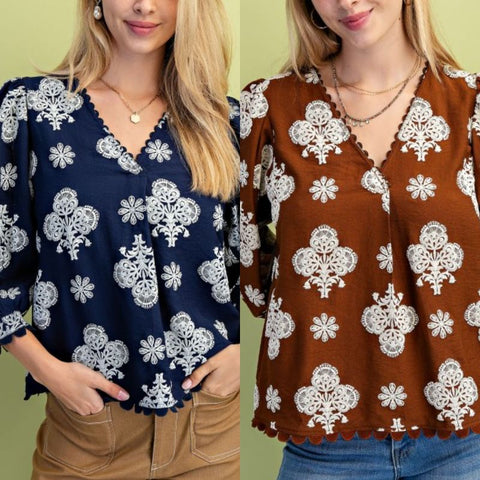Puff Printed V-Neck Top
