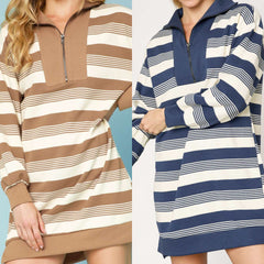 Stripe Half Zip Up Dress