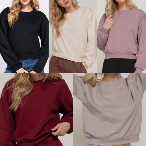 Long Sleeve Round Neck Crop Sweatshirt
