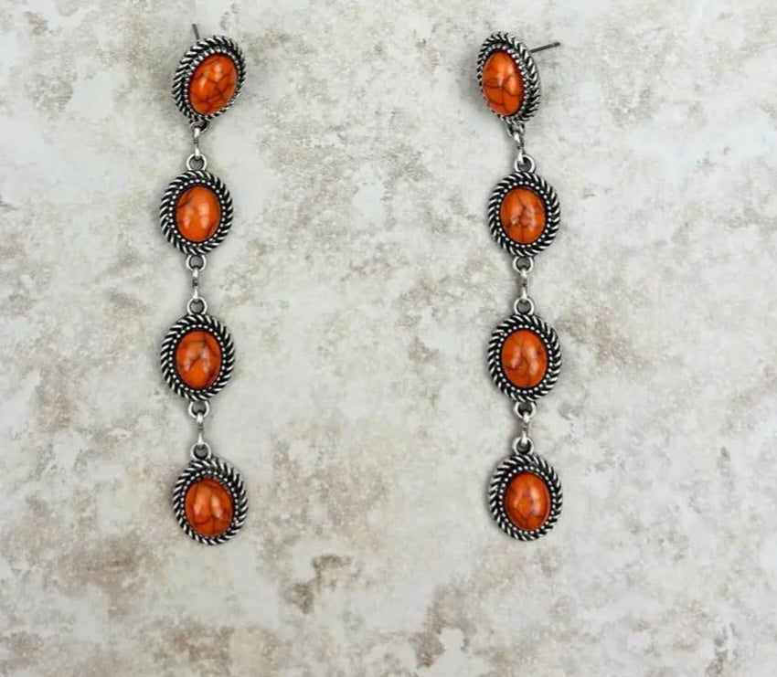 4 Tiers Orange Stone Dangle Earrings