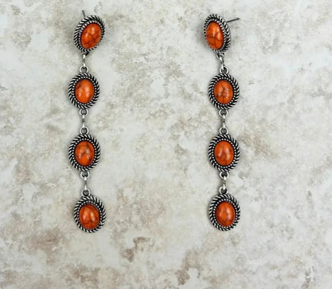 4 Tiers Orange Stone Dangle Earrings
