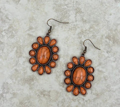 Copper With Orange Stone Concho Dangle Earrings
