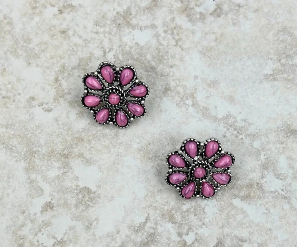 Pink Stone Concho Earrings