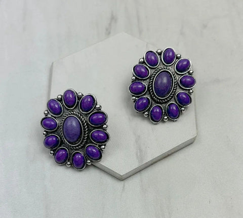 Purple Stone Beads Oval Earrings