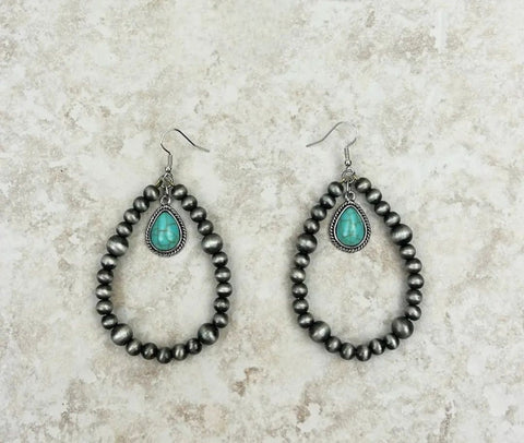 Navajo Pearl With Blue Turquoise Teardrop Earrings