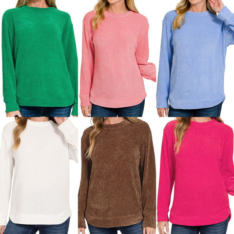 Chenille Waffle Round Neck Sweater
