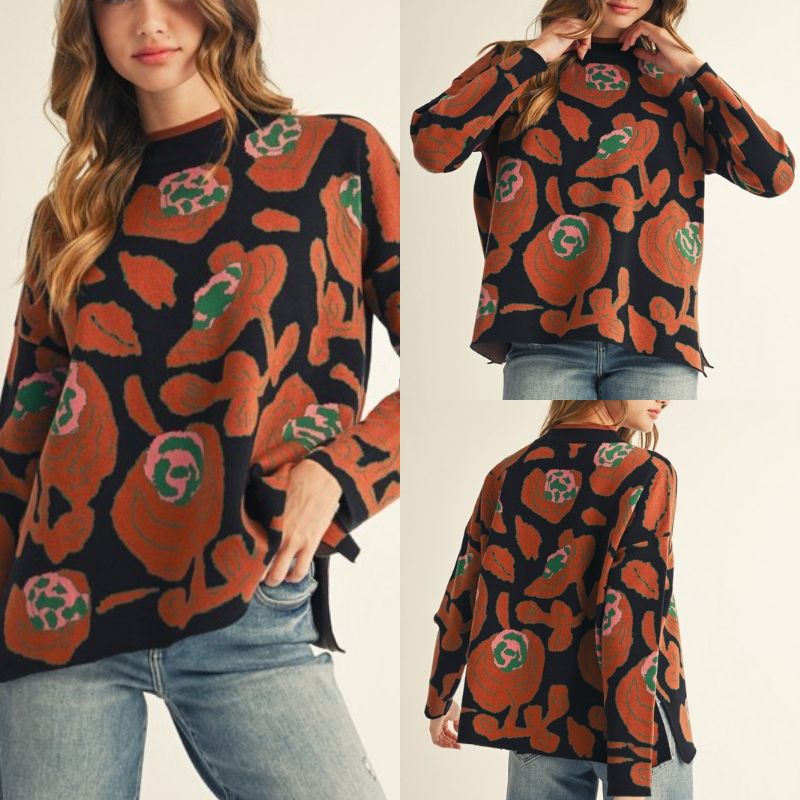 Big Floral Pattern Sweater Top