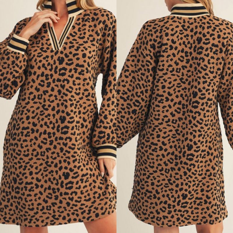 Leopard Textured Shift Dress