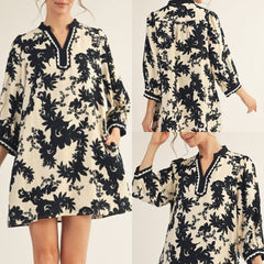 Lace Trim Detail Floral Shift Dress