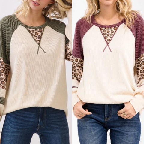 Knit Animal Print Contrast Pullover Top